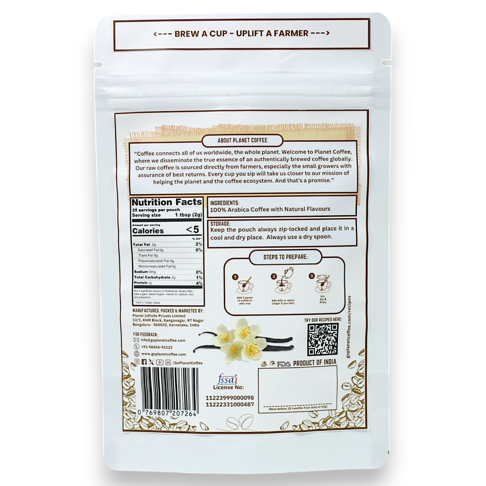 VANILLA Instant Coffee | 50 Gms Pouch