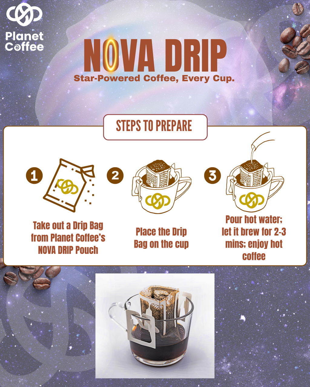 Nova Drip | Pour-Over Coffee Drip Bags | Pure Arabica (Pack of 10 Drip Bags)